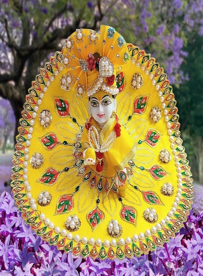 Partish Laddu Gopal Heavy Dress Size 3 with Pagdi, Mala and Bansuri l Ladoo Gopal Dress l Kanha Ji Dress |Thakur Ji Bal Gopal Poshak Size 0 1 2 4 5 6 (D.Yellow) - Image 1